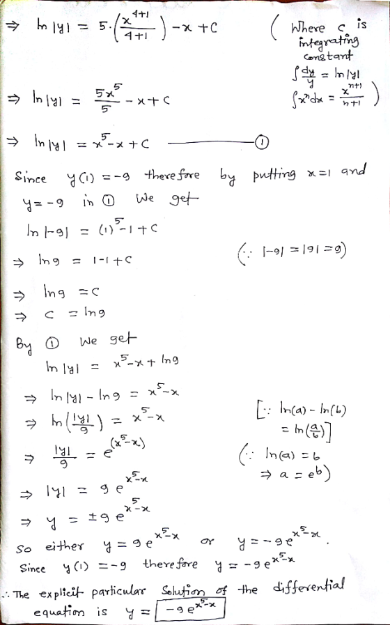 4+ 5./X 4+ Where is intgrating Comtant mt - xC Since C) there fore by Putting qd We get -9191g) 1 We get n In9 na)In() In (a)