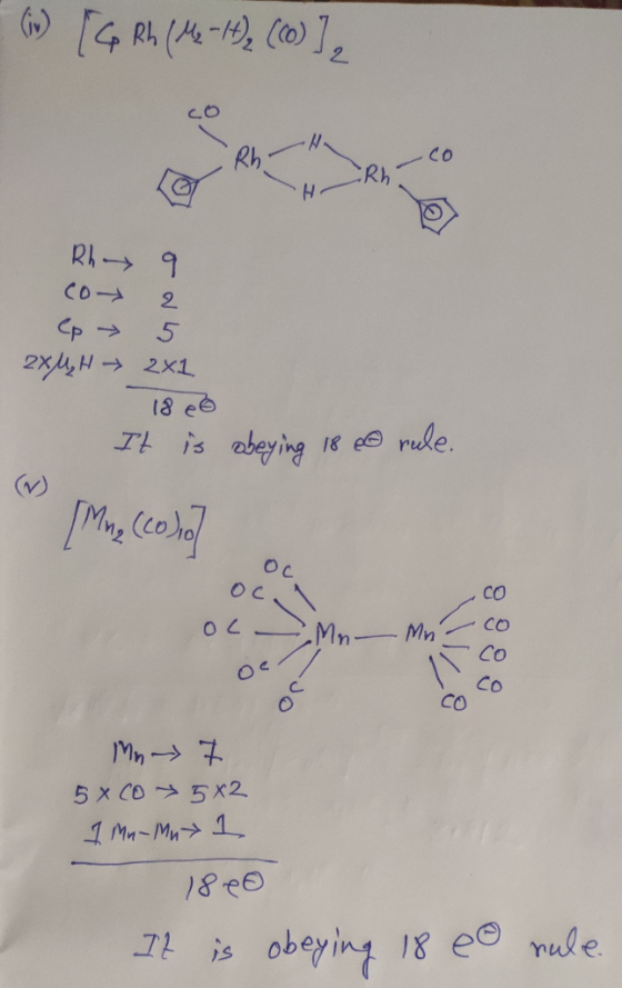 C [Go Rh (Me = 10)(c)], Hthco Rha 9 co 2 lp → 5 2XMH 2x1 1808 It is obeying 18 e rule. (V) Mn, (colio ocn My oe Mr. Mn 7 5X C