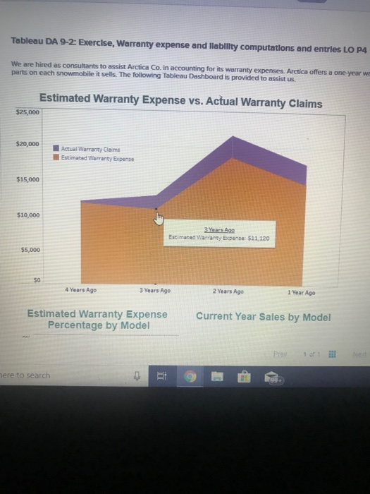 Tableau DA 9-2 Exercise, Warranty expense and liability computations and entries LO P4 We are hired as consultants to assist