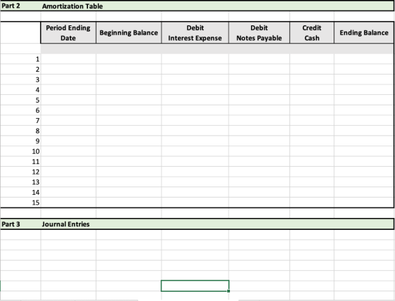 Part 2 Amortization Table periode pedine Begining balance interesentiense Period Ending Date Beginning Balance Debit Interest