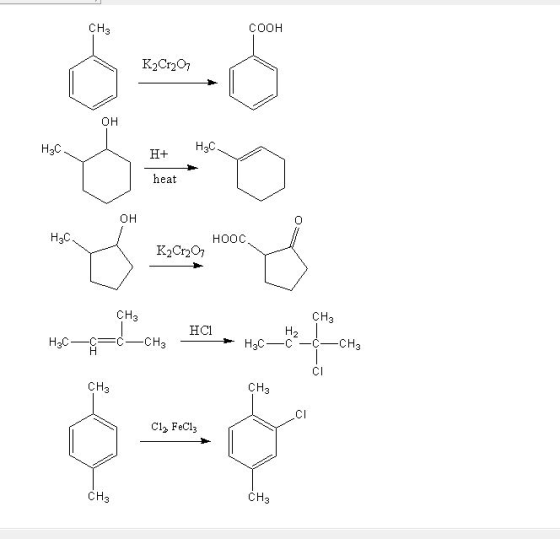 COOH CH3 он H3C H3C heat он HOOC CH3 CH3 HCl CI CH3 CH3 Cl FeCl CH3 CH3