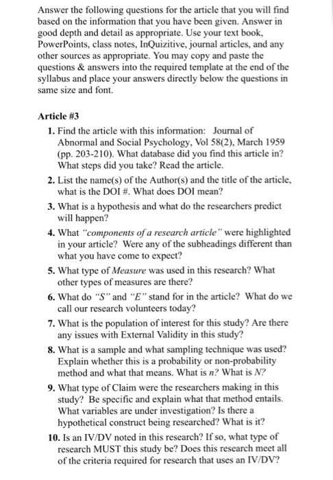 Answer the following questions for the article that you will find based on the information that you have been given. Answer i