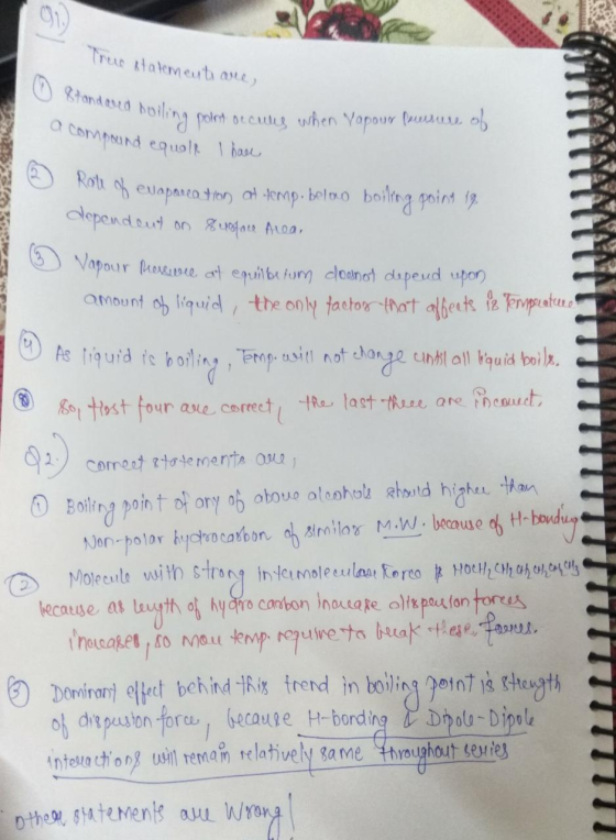 True statements are 0 Standard soiling point occ a compound equal and are noiling polot becure when Vapour Puise ob mpound eq
