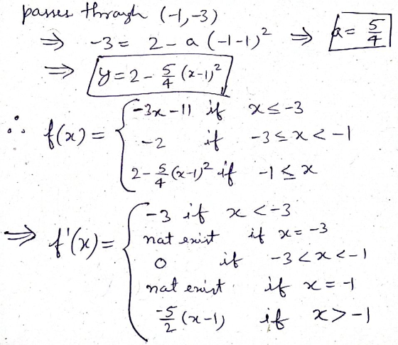 Ihlt U o $(2) = -2 passes through (-1-3) -3= 2-a (-1-1,² (y=2-2 (2-13² (-3x-11 if xs-3 it -35X<-1 2- $(x-1) 2 if sa - if x<-3
