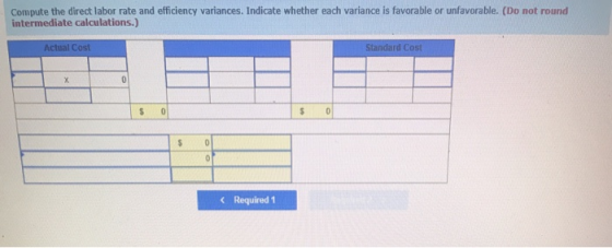 Compute the direct labor rate and efficiency variances. Indicate whether each variance is favorable or unfavorable. (Do not r