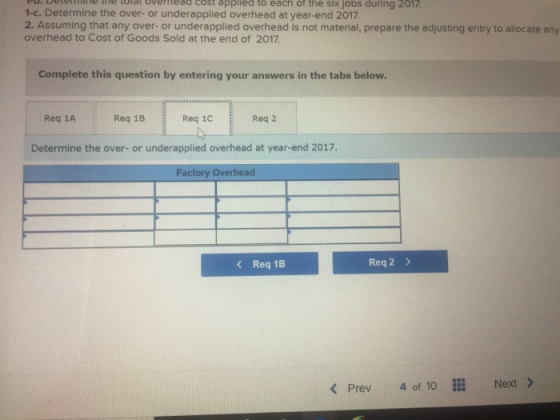 PU. Det me tudi uvernedd cost applied to each of the six jobs during 2017 1-c. Determine the over- or underapplied overhead a