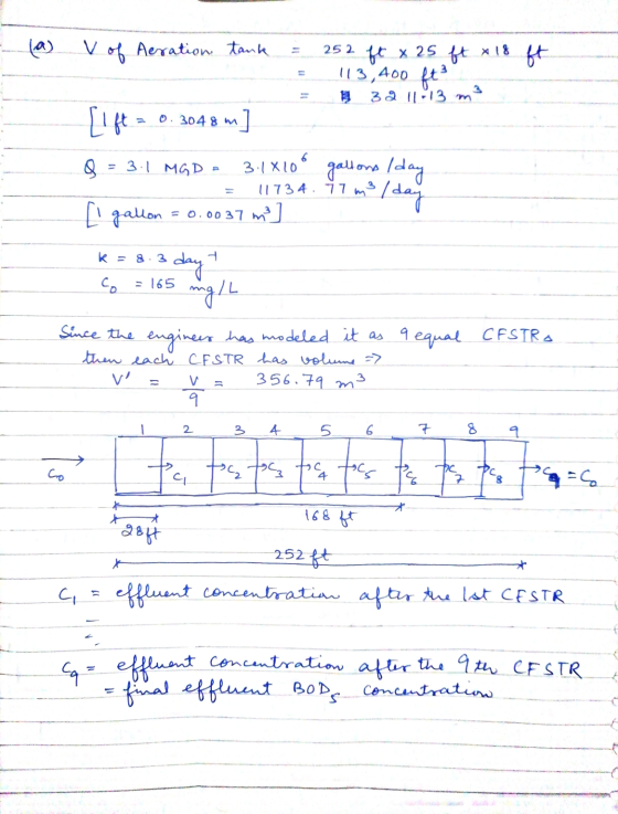 la) V of Aeration tank *18 ht 252 ft x 25 ft 113,400 ft B 39 11-13 m m3 0. 3048 m m] K = 8.3 ㅓ 8 = 3.1 MGD 3.1810 gallons /da