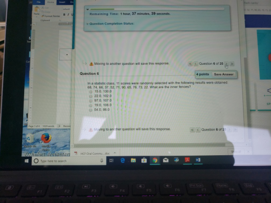 20 File Home Insert Dr nherit Paste Remaining Time: 1 hour, 37 minutes, 39 seconds. Format Painter B / Clipboard Question Com