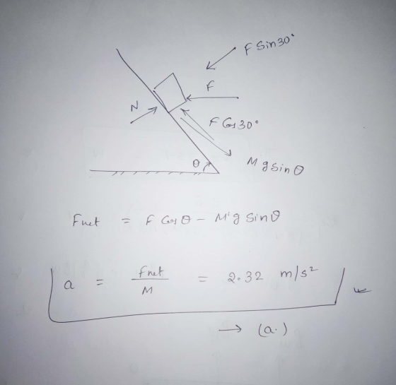 F Sin30 na a = 2.32 m/s