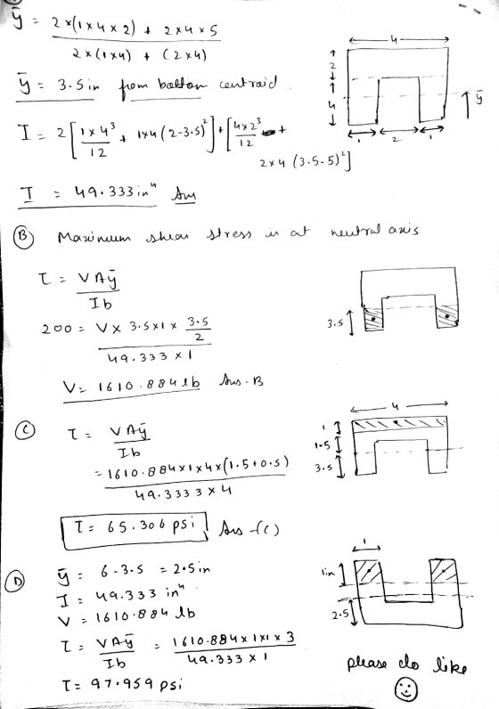 y = 2x{1x4x2) + 2x4x5 2x(1x4) + (2x4) 1 2 si 3.sin from balton centraid 1 M ☺ u d + oxu (2-3.5) 2 12 2x4 (3.5-5)) T 49.333 in