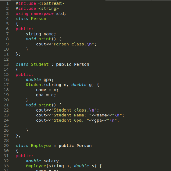 #include <iostream> #include <string> using namespace std; class Person 3 REE Ovou public: string name; void print() { cout<<
