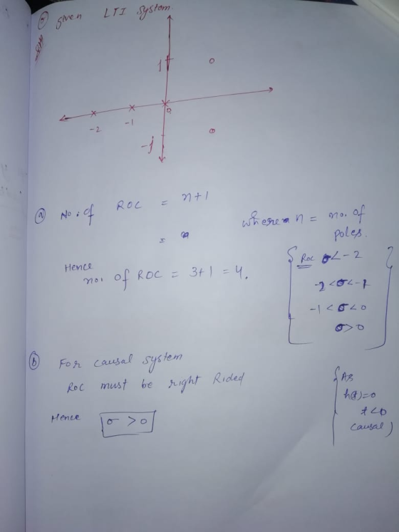 6 given LTI System. XT s KO: = n+1 Roc @ No. of where n = no of - poles. nou of ROC = 3+1 = 4. & Roc g2-2 -254-1 Hence 6 For