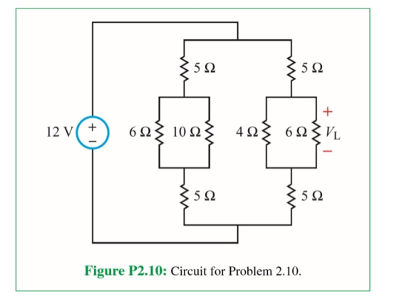 12V(+) 61 1012 42 61 VL Figure P2.10: Circuit for Problem 2.10.