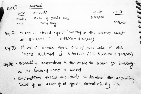 Reg To 0 Journal Date Accounts Debit credit Dec 31, cost of goods sold $ 24,000 2018 Inventory $24,000 Reg M and C should rep