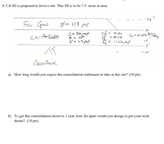 A 5-ft fill is proposed to level a site. This fill is to be 7.5- acres in area. - -- -ts. FicL GW 8-117 pep CH - FA Cury ca