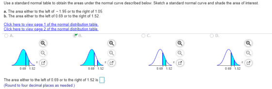 Use a standard normal table to obtain the areas under the normal curve described below. Sketch a standard normal curve and sh