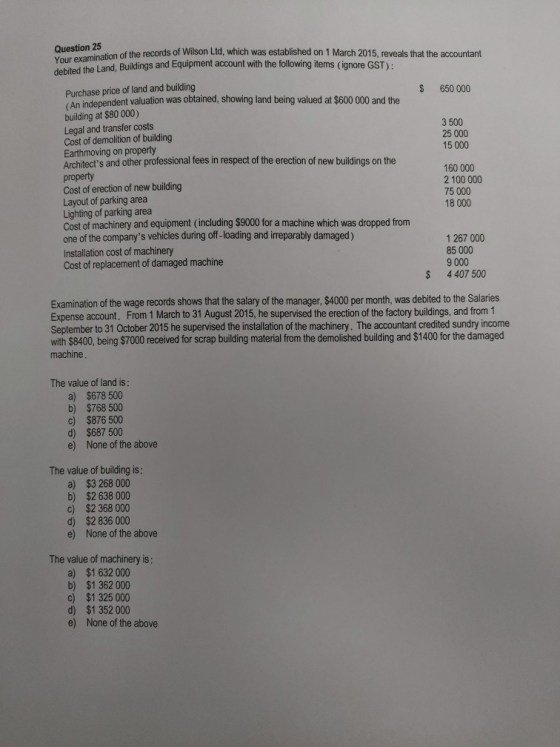 Question 25 Your examination of the records of Wilson Ltd, whi of the records of Wilson Ltd, which was established on 1 March