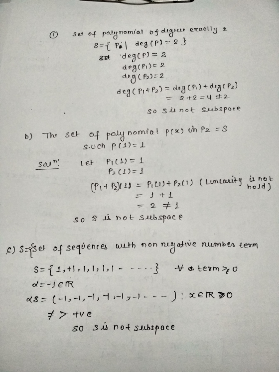 © Set of polynomial of degrees exactly 2 s={ poil deg (P) = 2 } set degcp) = 2 deg(P)= 2 deg (P2)=2 deg Pi+P2) = dog (P. 3 +