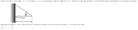 One end of a uniform rod of weight w = 72.5 N and