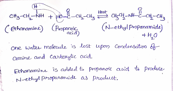 CH3-CH,_+ HO_L_CH-CHg cyc¥ --&_CHE-CHE (Ethanamine) (Propancic (N-ethylpropanamide) +HO acid) condensation of One water molec