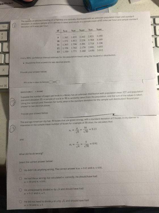 SelTCRE The speeds of vehicles traveling on a highway are normally distributed with an unknown population mean and standard d