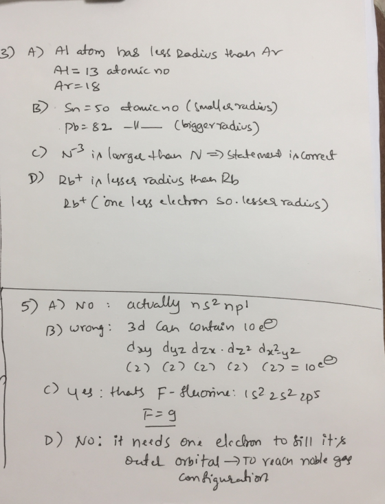 3) A Al atom as ls Radius han Av 2bt C one llechm So.luses radis) (2) (2) (2) (2) (27-loe- D) No : it needs one elechon to g
