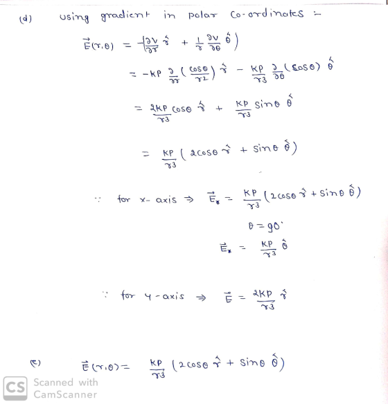 (d) using gradient in polar Co-ordinates - ÉS.) = to the + b ) 3-KP ( 590 ) ** - KP 2 ( 8050) = QKP cose + Rp sino o 73 = KP