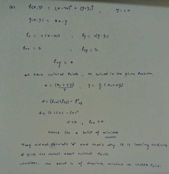 co fex, y) = (x ) + (9-18 4- 2n gin, y) = 2nry - 2 (x- ) fy - rly - Yo) fax 2 fy - 2 , kay = 0 we have critical points as so