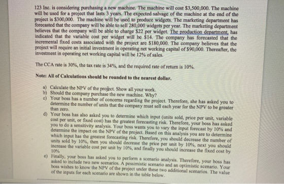 123 Inc. is considering purchasing a new machine. The machine will cost $3,500,000. The machine will be used for a project th