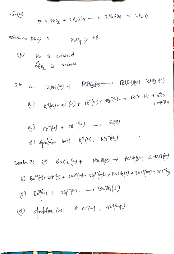 25.1a) + 2 H₂SO4 - fb + P60 2 PbSO4 + 2H₂O oxidahin noi Pb =) o post => +2 b) pb is oxidized ta lalon is reduced Lan KOH Cary
