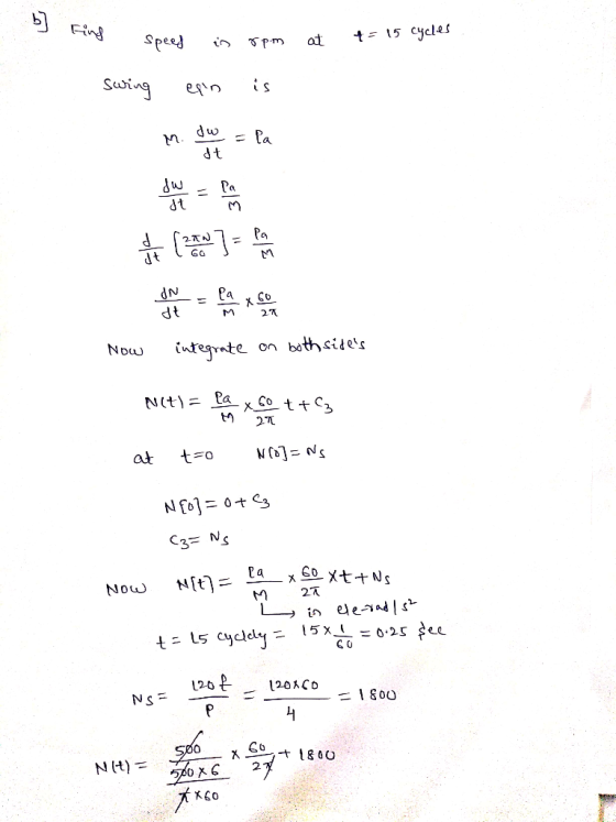 Fing at speed Swing esn dt dw 2TN dN M 27 bothsides integrate Nou on Nit) = la x Co t tC 27 at GOメ七+Ns Now 27 15X 0 25 L5 Cy