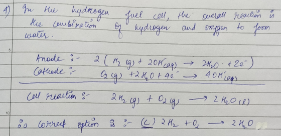 4 u the hydrogen the combination цасақ. suel cell, hydrogen of the and overall oxygen reaction is to form Anode o : Cathode &