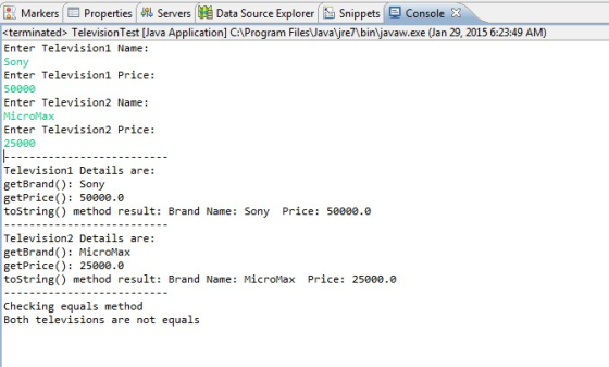 Markers E Properties | Servers膼Data Source Explorer lb Snippets Console <terminated> TelevisionTest [Java Application] C:APro