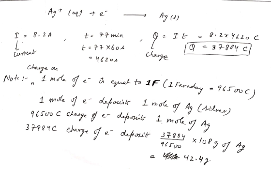 Agt laal té - Ag (1) 1 8. 2 A t = 77 min 2 TL = 82% 4620 t=77X6os 19 = 37884 cl Current . = 4620s Charge 1. Charge on Note! 1