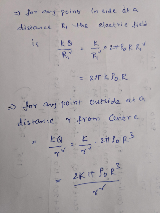 Jor an Point in side at a distance R, the eleetvicぶeld for any point outside ata distant ce- γ from aner e