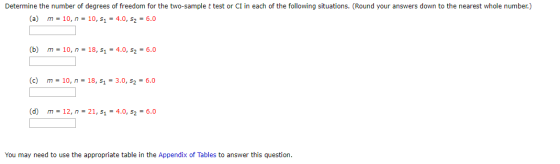 Determine the number of degrees of freedom for the two-sample t test or CI in each of the following situations. (Round your a