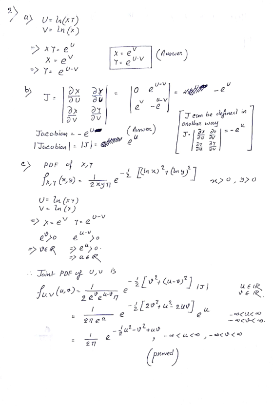v- ln (x) U-V e -e anailut way urwe PDF O-V Joint PDF op uj v is 2η ea 2П tovecl