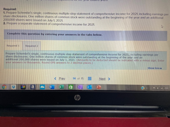 Required: 1. Prepare Schembris single, continuous multiple-step statement of comprehensive income for 2021, including earnin