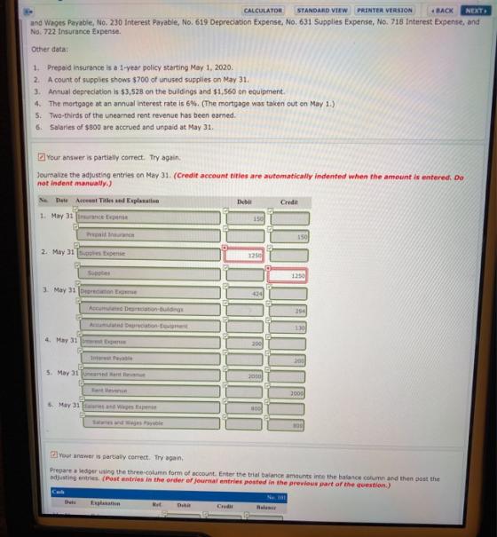 CALCULATOR STANDARD VIEW PRINTER VERSION BACK NEXT and Wages Payable, No. 230 Interest Payable, No. 619 Depreciation Expense,