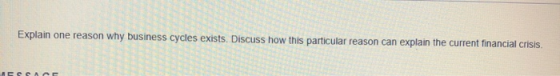 Explain one reason why business cycles exists. Discuss how this particular reason can explain the current financial crisis.