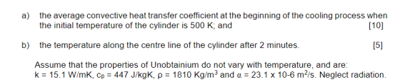 a) the average convective heat transfer coefficient at the beginning of the cooling process when the initial temperature of t