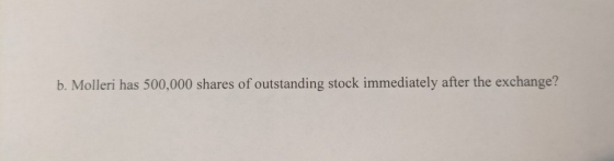 b. Molleri has 500,000 shares of outstanding stock immediately after the exchange?