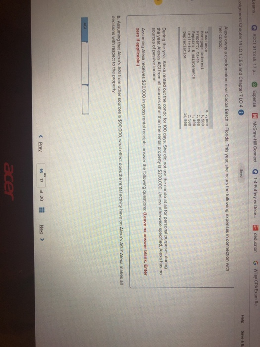 Leams Q ACCT 3113 ch. 17. Expense M McGraw-Hill Connect Q 1-4-Puffery vs Dece. E deducrion G Wiley CPA Exam Re. assignment Ch