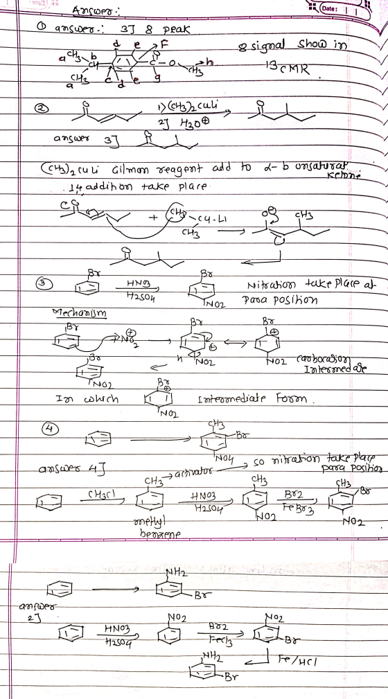 Answer Date: 0 answer 3) 8 peak d e 8 signal show in a ty b th CH3 13CMR CH3 g >(CH32 culi 21 H2O® answer 3 (CH3)2 cu li Gilm