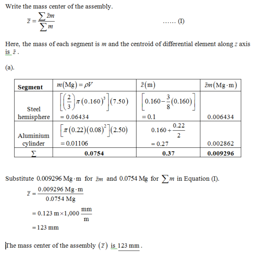 Write the mass center of the assembly. Σ, ΣΖη m Here, the mass of each segment is m and the centroid of differential element