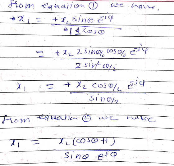from 2 3 equation ③ we have. #1, sino eil . X a +32.2 Sinon, cos0%, éty . 2 sino/ = + H2 caso, ela Sinon tallation we have fr