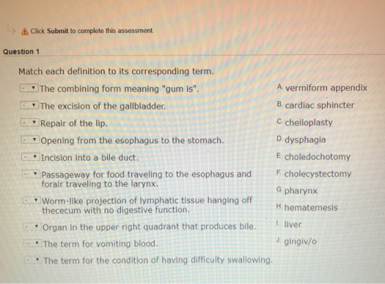 Click Submit To Complete This Assessment Question 1 Match Each 