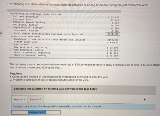The following cost data relate to the manufacturing activities of Chang Company during the just completed year: Manufacturing
