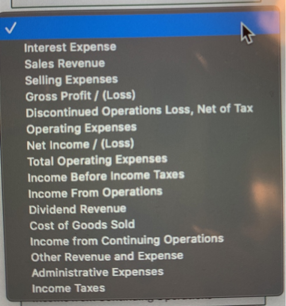 Interest Expense Sales Revenue Selling Expenses Gross Profit/ (Loss) Discontinued Operations Loss, Net of Tax Operating Expen
