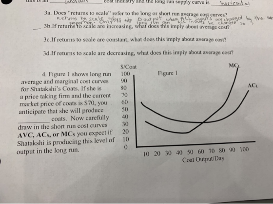 LIIS IS dll ustry and the long run supply curve is_ horizontal 3a. Does returns to scale refer to the long or short run ave